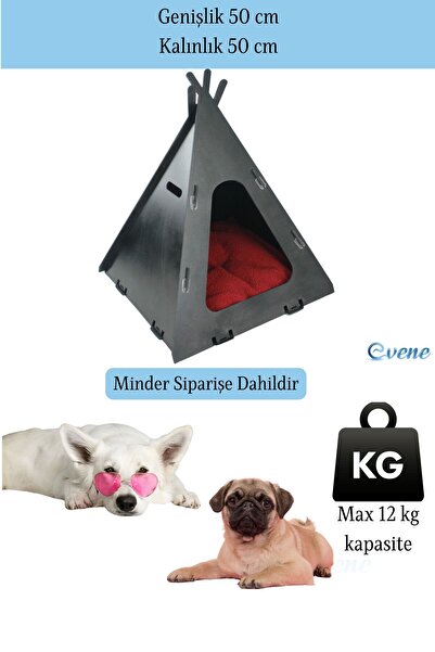 Evene Ahşap Köpek Kulübesi Dekoratif Köpek Evi Siyah Renk Çadır Model