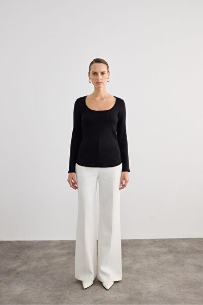 rue Μακρυμάνικη ελαστικό ύφασμα Μαύρη Βασική Μπλούζα