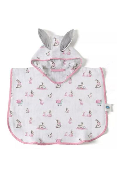 DEUX LAPINS 100% Cotton Bébé Lapin Rose Muslin Baby Poncho Age 2