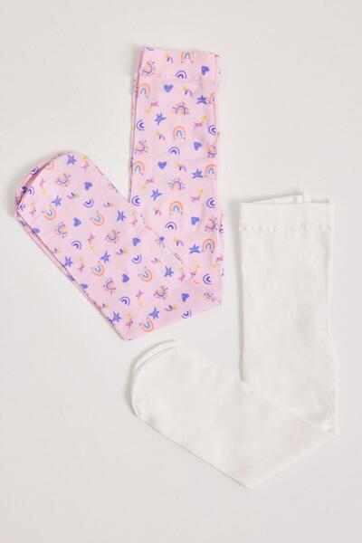 Katia&Bony 2 li Paket Fairytale Bebek Külotlu Çorap Beyaz/Pembe