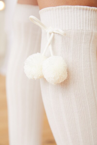 BONY SOCKS Cheerleader Kids Knee Socks Ecru