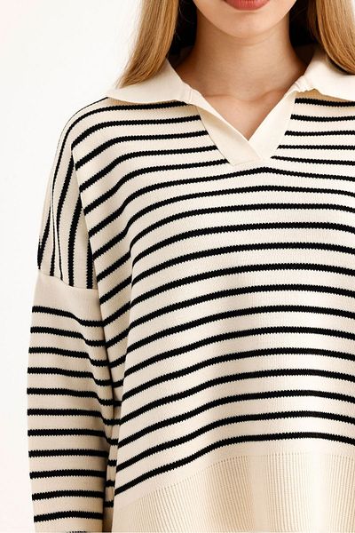 DEMİRBY Women's Shirt Collar Striped Knitwear Set