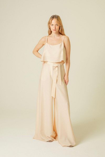 rue Μπεζ Crop Top - Λεπτό λουράκι