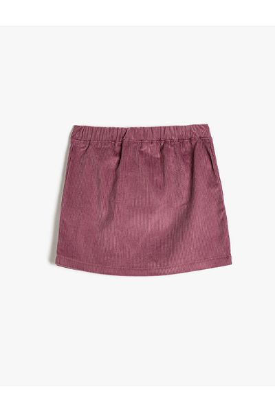 Koton Mini Skirt Corduroy Cotton Button Closure Pocket Detailed