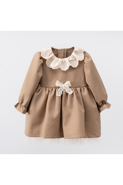 Ma Moi Baby Scarlett Bej Mini Puantiyeli Kız Bebek Elbise