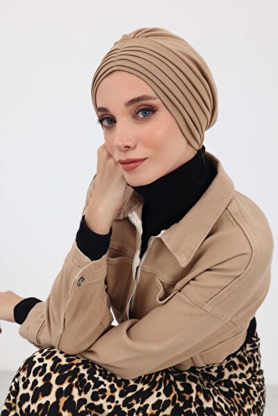 Aisha's Design Πλισέ Χειμερινό Καπέλο, b-13ıv, Γαλακτόκαφε