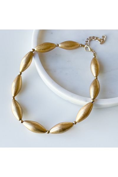 CHARMLUCKY Antique Gold Almond Necklace
