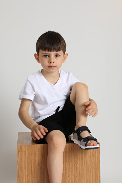 kids A more Jong Çift Cırtlı Deri Erkek Çocuk Sandalet Lacivert