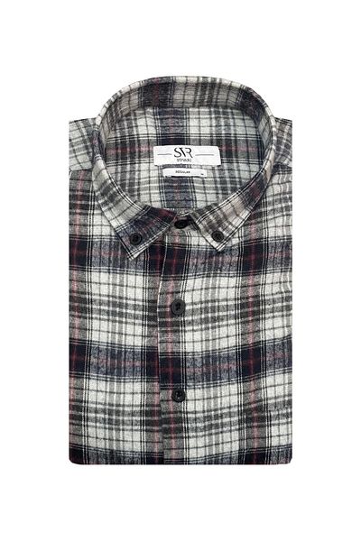 SÜVARİ Cavalry Loose Cut Red Plaid Flannel Winter Shirt with Pockets