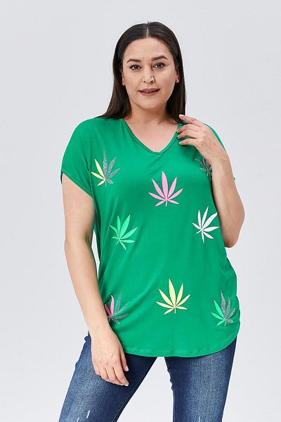 Ebsumu Πράσινη Μπλούζα Plus Size - Neon Stone Printed