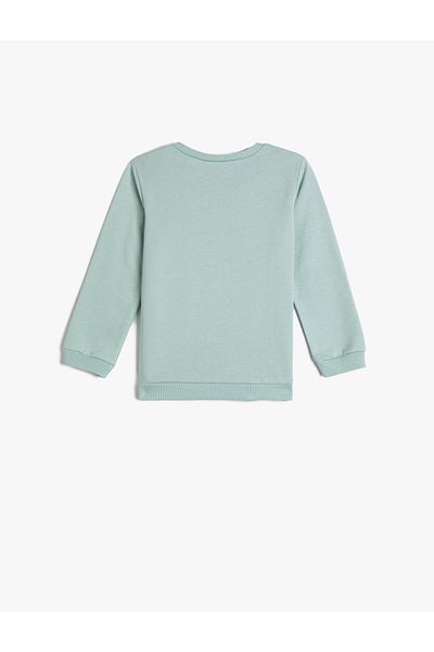 Koton Sweatshirt Crew Neck Cotton Cat Printed Raised