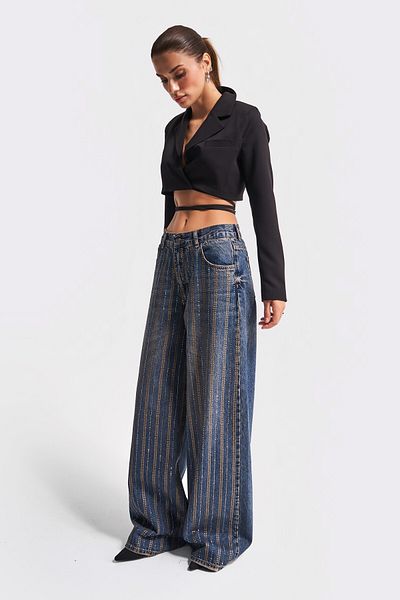 its basic T.Jeans Χρώμα Μπρονζέ και Ασημί Πέτρα Palazzo Fit Denim Γυναικεία