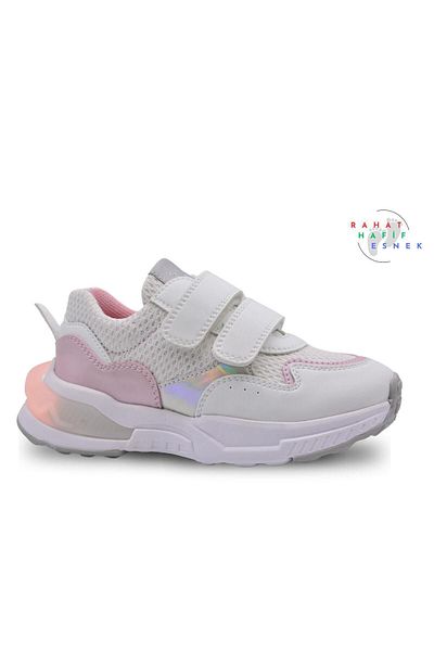 kids A more Ruby Double Velcro Mesh Detailed Leather Girls' Sneakers Pink