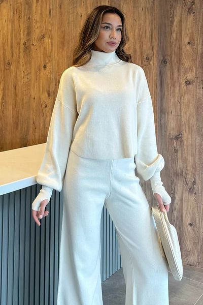 GÜLSELİ Stone Crop Sweater Trousers Knitwear Double Set