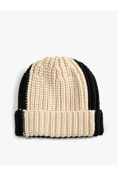 Koton Knitted Beanie Color Blocked Edges Folded