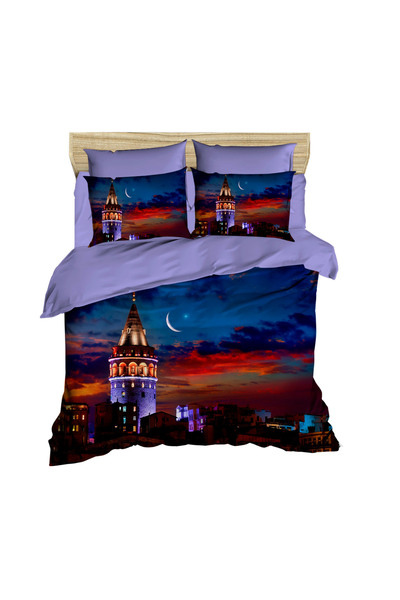 Fabeteks Galata Tower Istanbul Sunset 3D Digital Double Duvet Cover Set