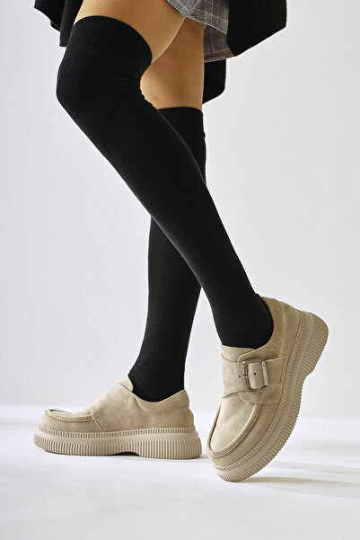 Limoya Evolution Beige Suede Buckle Detailed Women's Casual Shoes