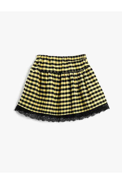 Koton Mini Skirt with Bow and Lace Detail and Elastic Waist