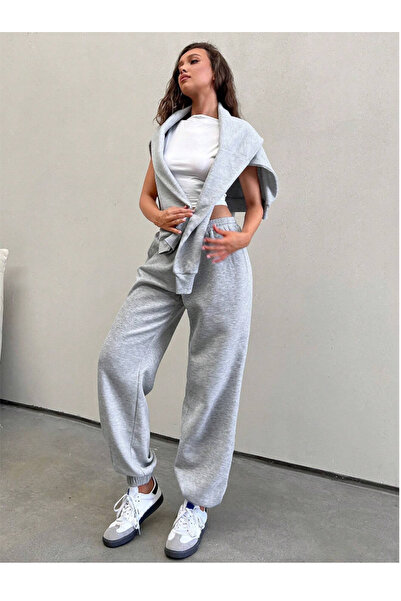 yx yustex sport Gri Unisex Bol Kesim Ter Tutmayan Jogger Eşofman Altı