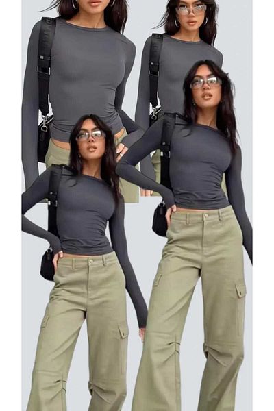 GARDIROZA Crew Neck Basic μακρυμάνικη μπλούζα, μακρυμάνικο κορμάκι 4 τεμαχίων ανθρακί