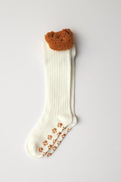Katia&Bony Ecru Girl's Knee Socks - Teddy Bear Detail