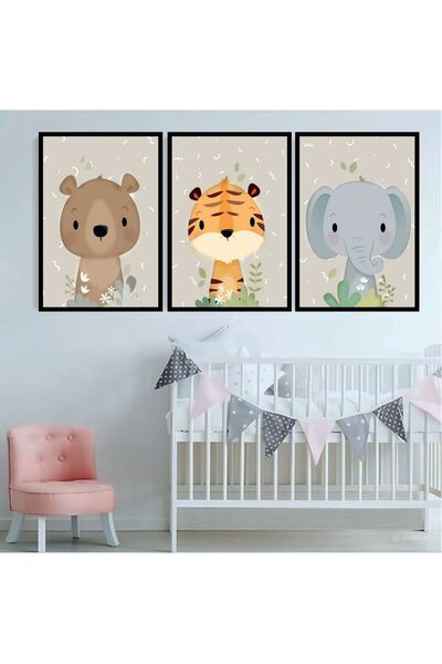 icase Tablou pentru camera copiilor Urs Tigru Elefant Vulpe Concept Decor Set...