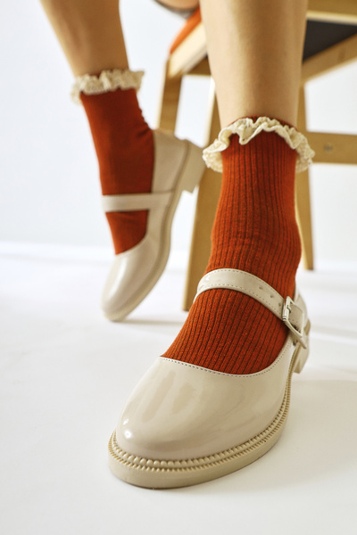 Limoya Vivy Beige Patent Leather Round Toe Single Strap Women's Casual Shoes