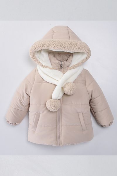Midimod Gold Winter Boy's Coat with Ribbed Scarf for 2-6 Years