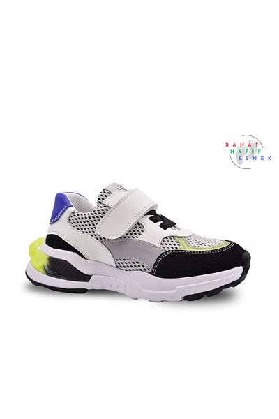 kids A more Yoyo Velcro Elastic Mesh Detailed Leather Boys' Shoes Black