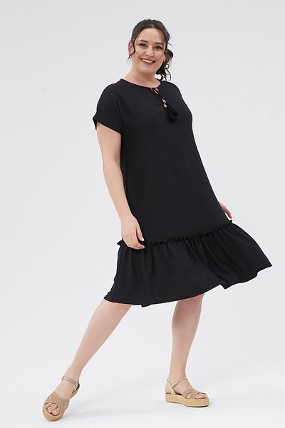 Ebsumu Γυναικεία Μαύρη Φούστα Plus Size Πλισέ Λεπτομέρεια με κουμπί