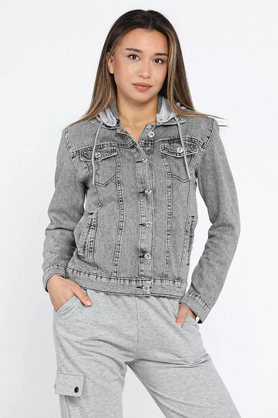 GÜLSELİ Anthracite Hooded Slim Fit Women's Denim Jean Jacket