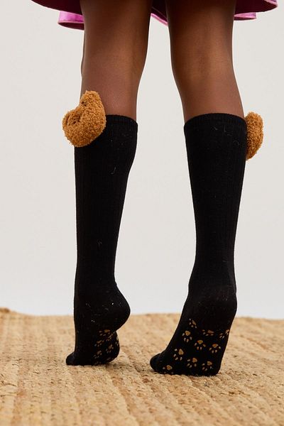 Katia&Bony Black Girl's Knee Socks - Teddy Bear Detail