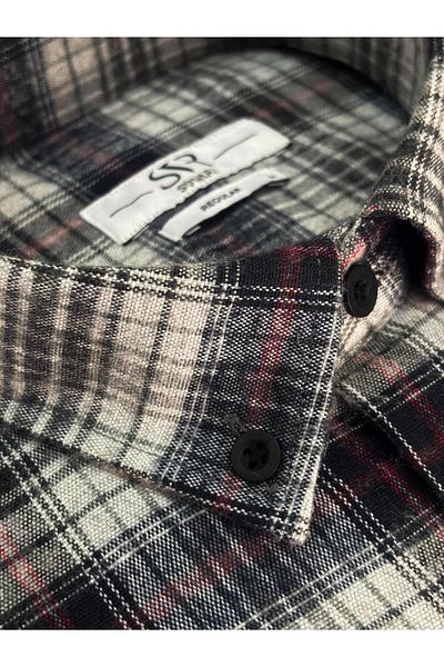 SÜVARİ Cavalry Loose Cut Red Plaid Flannel Winter Shirt with Pockets