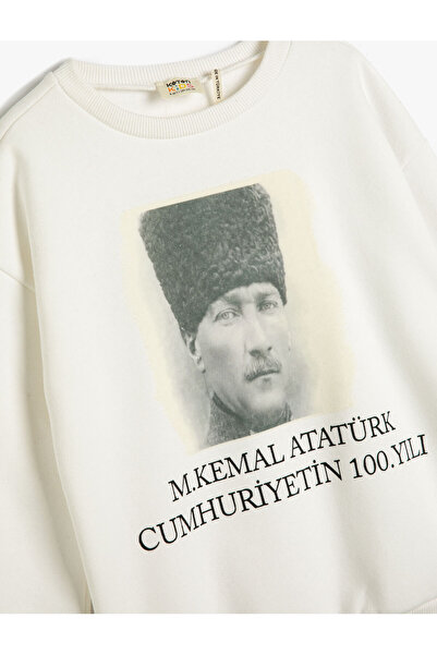 Koton Atatürk Baskılı Sweatshirt Uzun Kollu Bisiklet Yaka Şardonlu