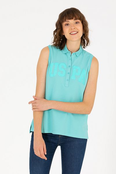 U.S. Polo Assn. Дамска тениска с поло яка в цвят мента 50262966-VR090
