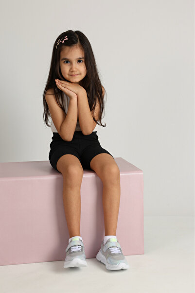 kids A more Valeria Silvery Air Mesh and Vegan Leather Lighted Sole Girls' Sports Shoes Ice Color