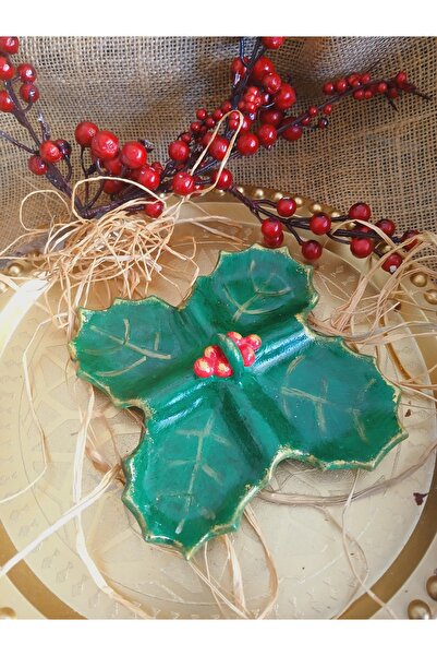 RENKLİMASALTASARIMLAR Leaf Patterned New Year's Four-Piece Presentation Plate