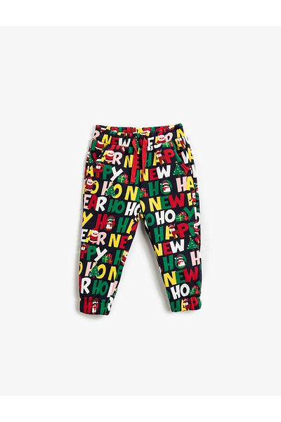 Koton Jogger-Jogginghose mit Neujahrsthema, bedruckter Tasche, Bindeband an der Taille