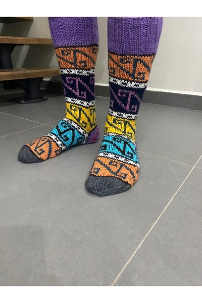 MESKSTORE El örgüsü rustik çorap / yün çorap / otantik çorap / kışlık çorap 4...