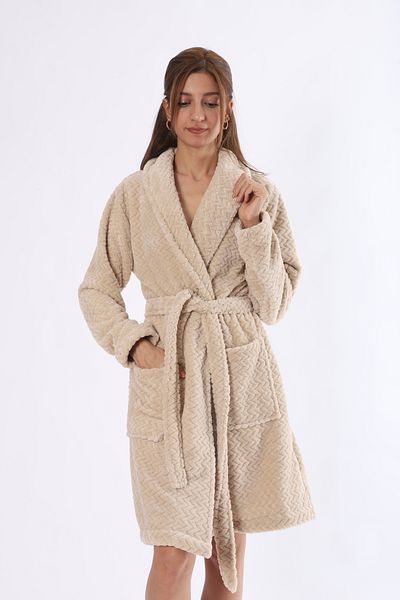 MEYHOME Ρόμπα Wellsoft Beige Şalyaka - Ζιγκ-ζαγκ μοτίβο