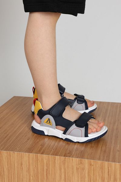 kids A more Jong Double Velcro Leather Boys' Sandals Navy Blue