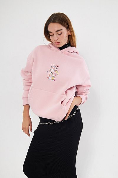 The Champ Clothing Φούτερ με κουκούλα Fleece Floral Teddy Bear με στάμπα ροζ Unisex φούτερ με κουκούλα