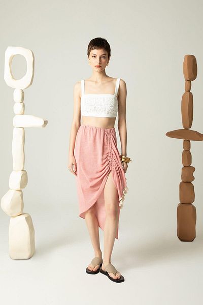 Rue Studio Red Skirt with Draped Tassel Detail