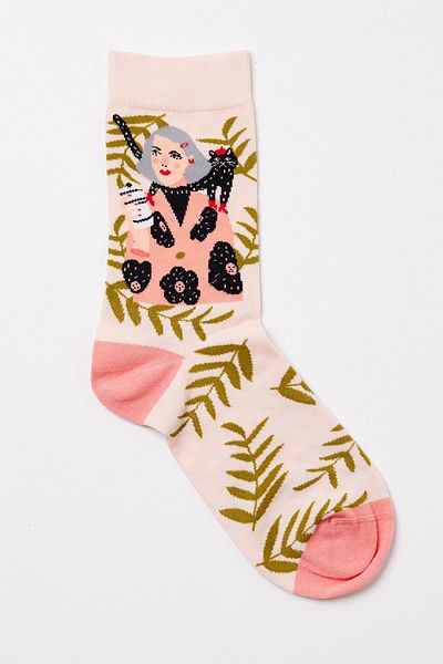 Katia&Bony Women's Sock Ecru with Girl Figure