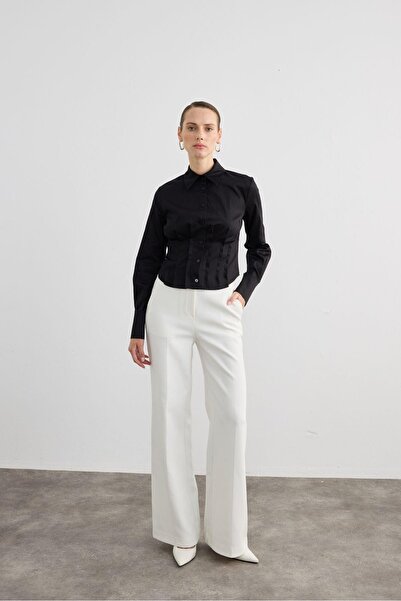 rue Pleat Detailed Black Shirt