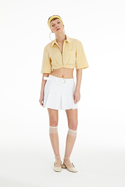 rue Zippered Beige Crop Shirt