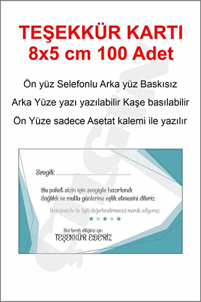 ÜRETİM 100 Adet Beş Yıldızlı Teşekkür Kartı - Hediye Kartı - Paketleme Kartı ...