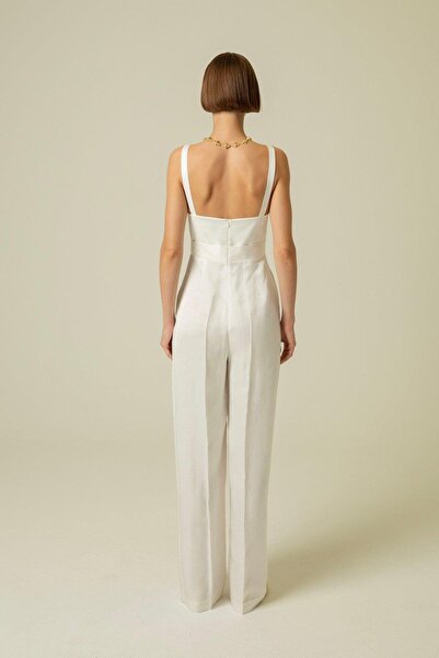 rue Ecru Strap Jumpsuit - With Front Tie Detail