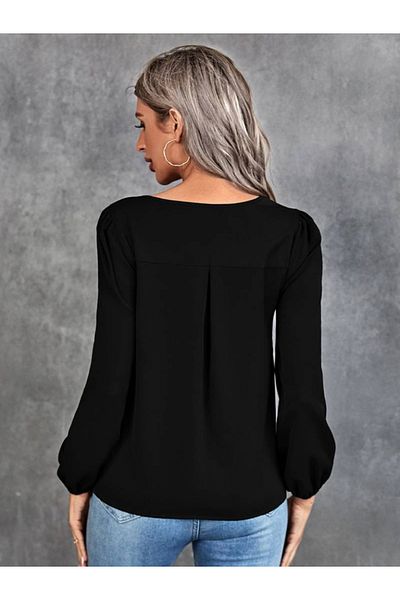 Trendusfashion Μπλούζα κρεπ με στρογγυλή λαιμόκοψη με λεπτομέρεια μπροστά