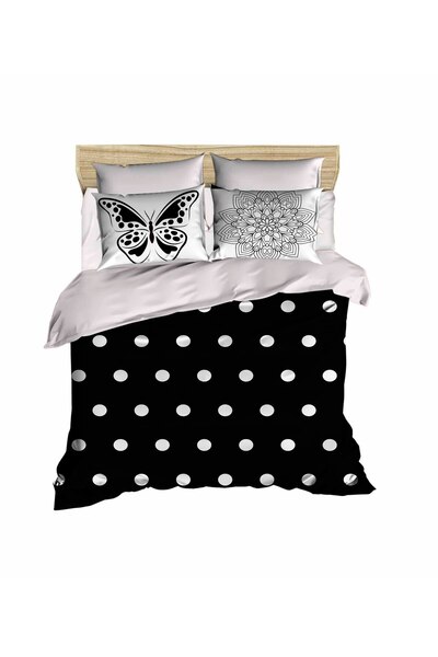 Fabeteks Black Floor Circles 3D Digital Double Duvet Cover Set